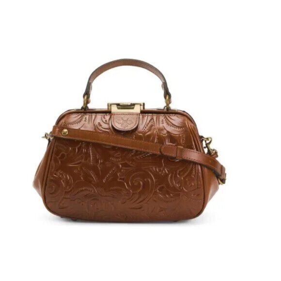 PATRICIA NASH GRACCHI SATCHEL TAN LEATHER CROSSBODY/PURSE BAG NWT ROSE TOOLED - Picture 1 of 5